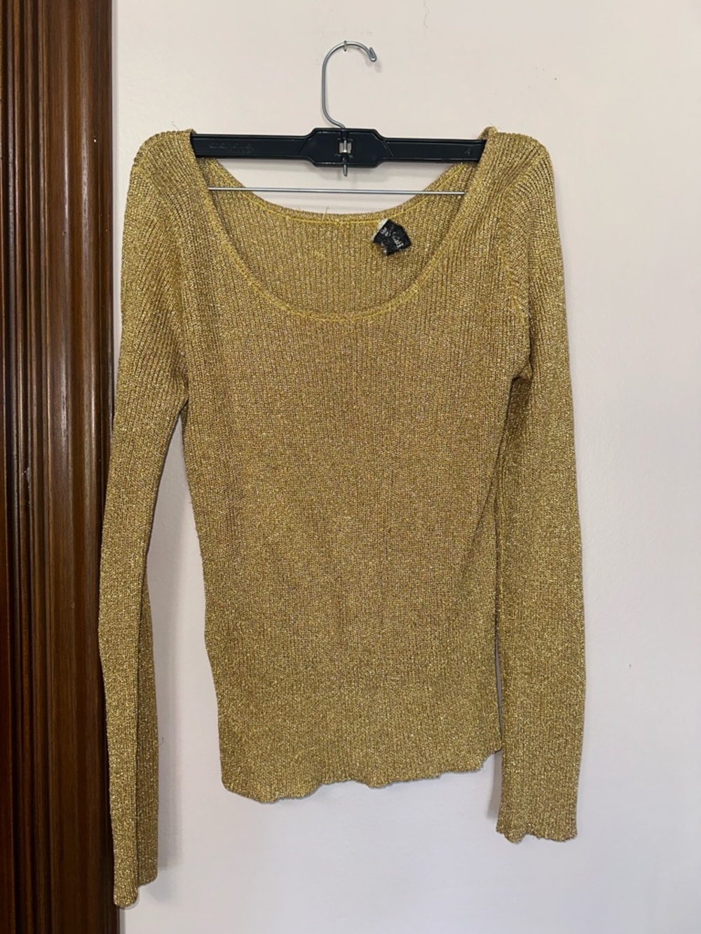 Vintage Gold Metallic Scoop Neck Women's Sweater
